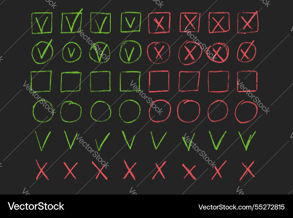 Set of checkboxes tick and check marks pack cross Set of checkboxes tick and check marks pack cross vector image