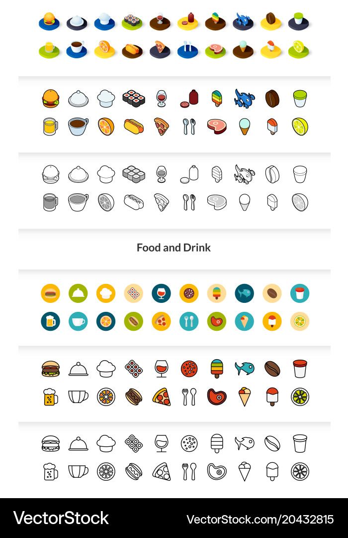 Set of icons in different style - isometric flat vector image