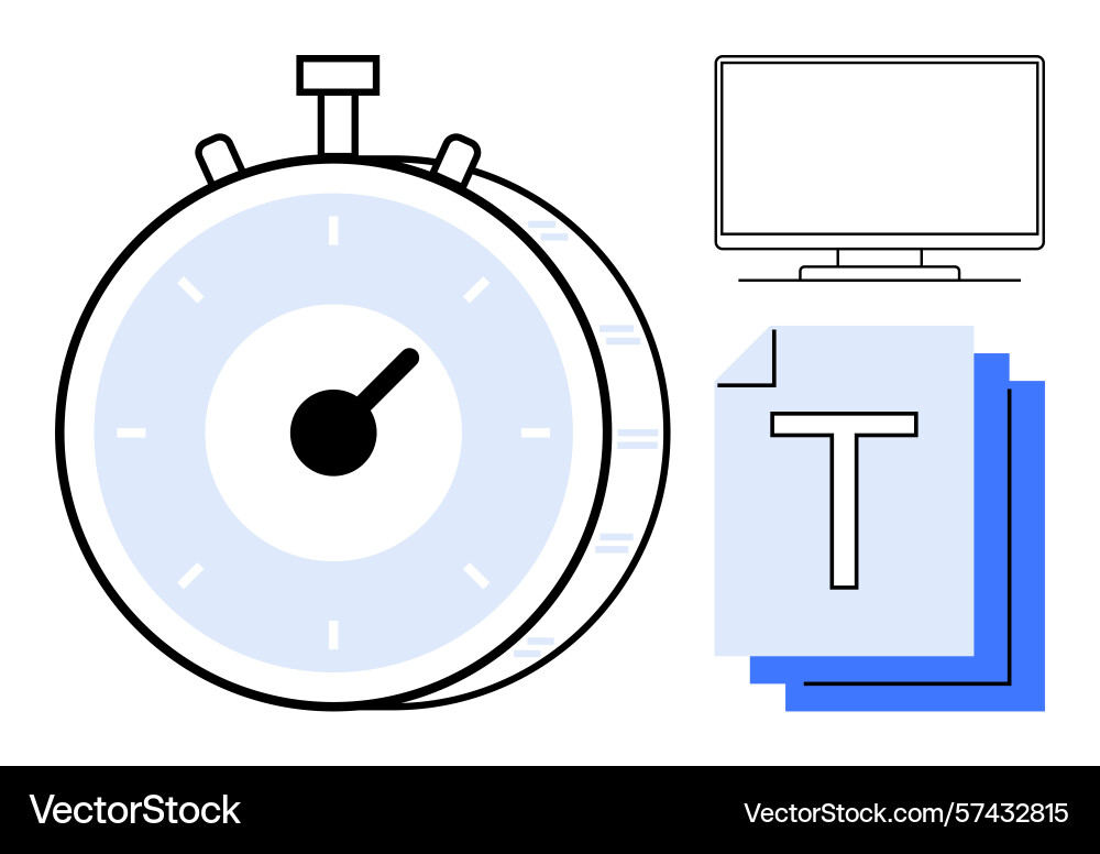 Stopwatch with documents and monitor representing Stopwatch with documents and monitor representing Vector Image
