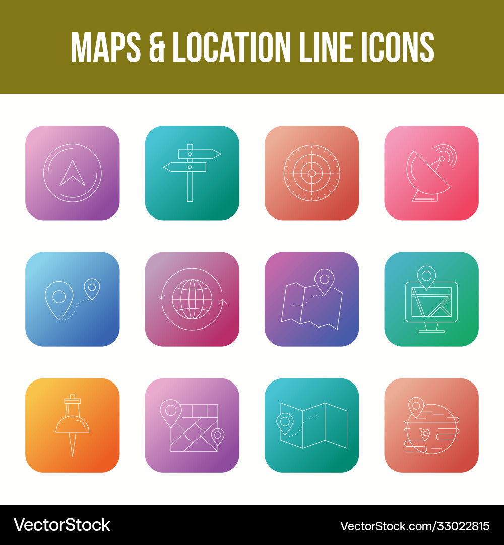 Unique maps location line icon set vector image