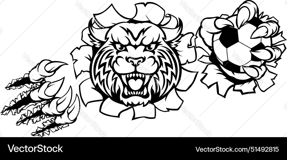 Wildcat holding soccer ball breaking background Wildcat holding soccer ball breaking background vector image
