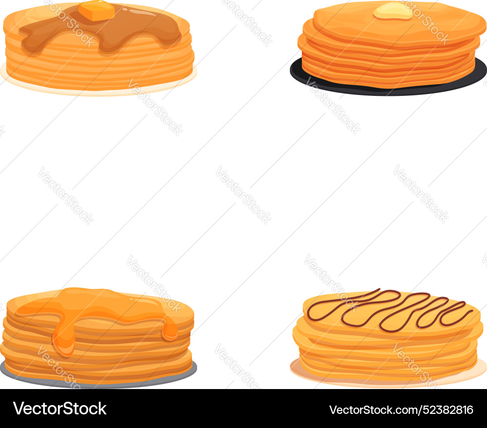 Assorted fluffy pancakes with various toppings Vector Image