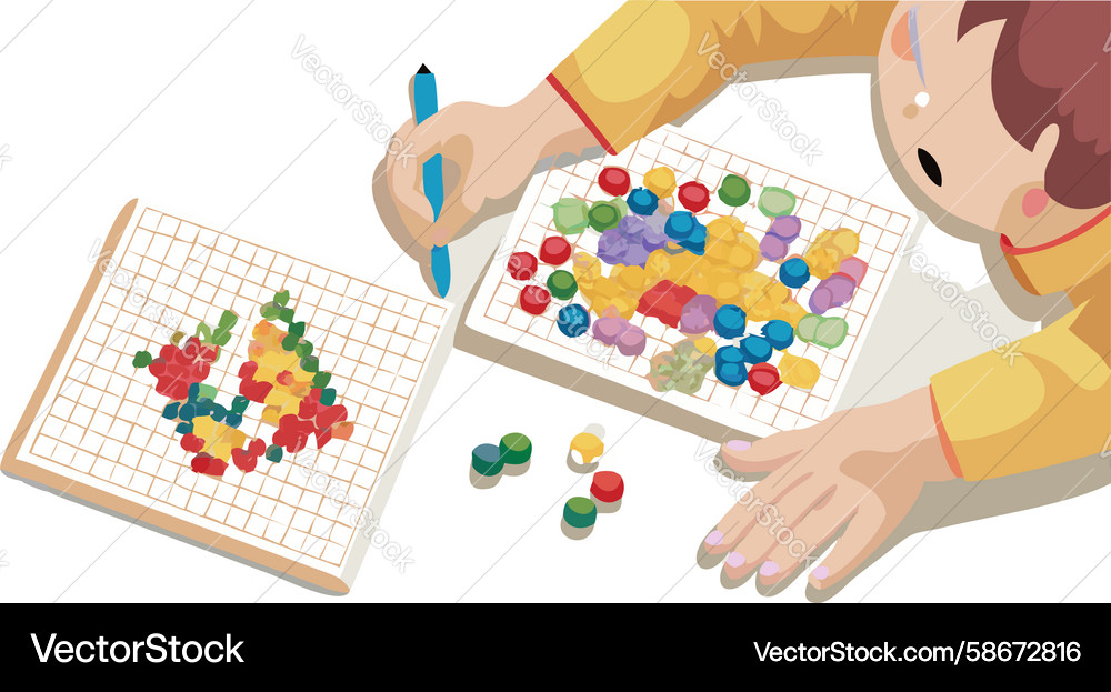 Child arranging colorful building blocks design Vector Image
