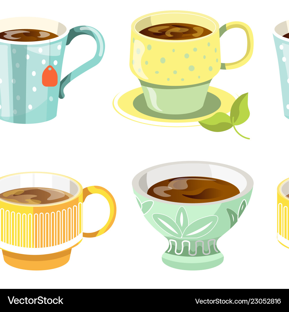 Coffee or tea poured in cup seamless pattern Coffee or tea poured in cup seamless pattern vector image