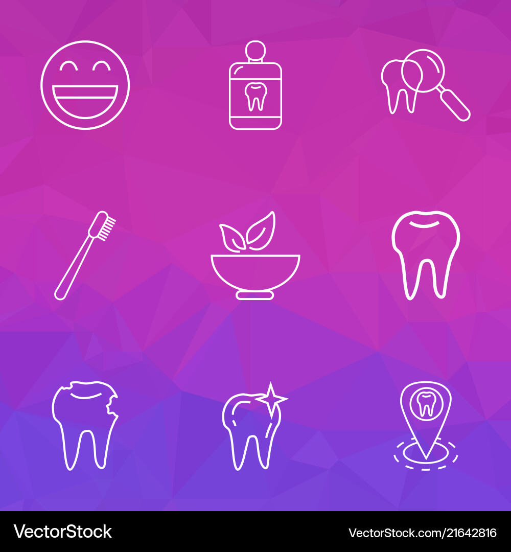 Enamel icons line style set with clean tooth Enamel icons line style set with clean tooth vector image