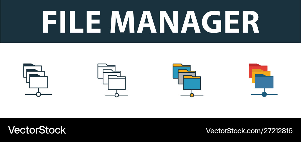 File manager icon set four simple symbols vector image