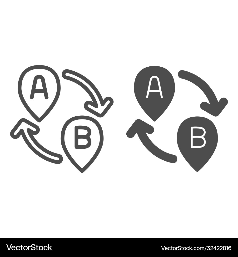 From point a to b line and solid icon From point a to b line and solid icon vector image