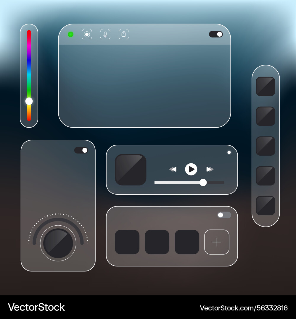 Glassmorphism media control and dashboard ui kit vector image