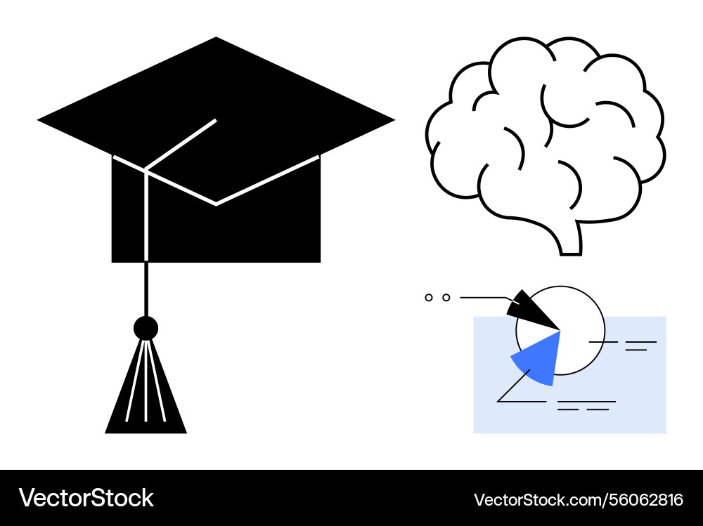 Graduation cap brain and data chart representing Graduation cap brain and data chart representing Vector Image