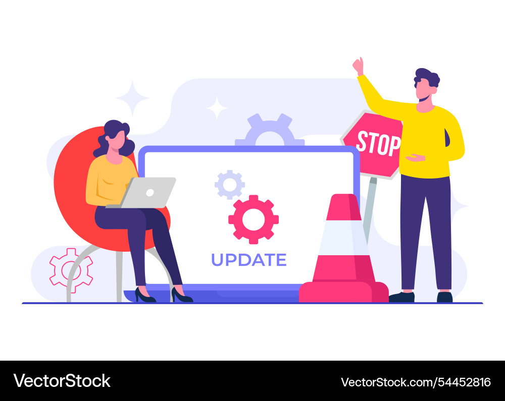 Laptop with software update screen flat system Laptop with software update screen flat system vector image