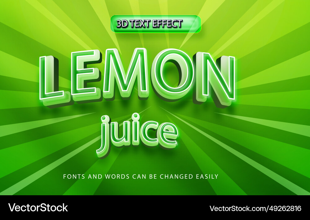 Lemon juice 3d editable text effect style Vector Image