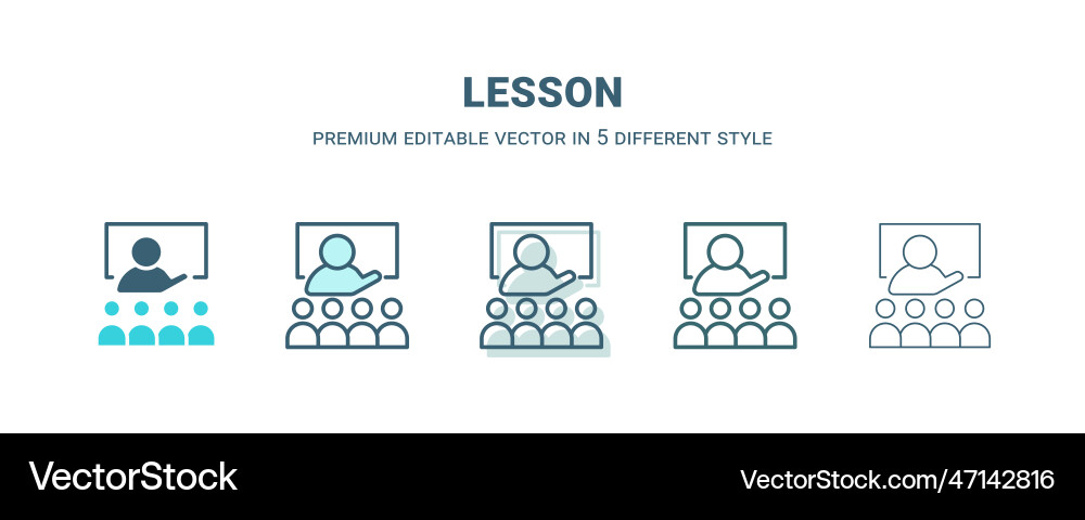 Lesson icon in 5 different style outline filled Lesson icon in 5 different style outline filled vector image