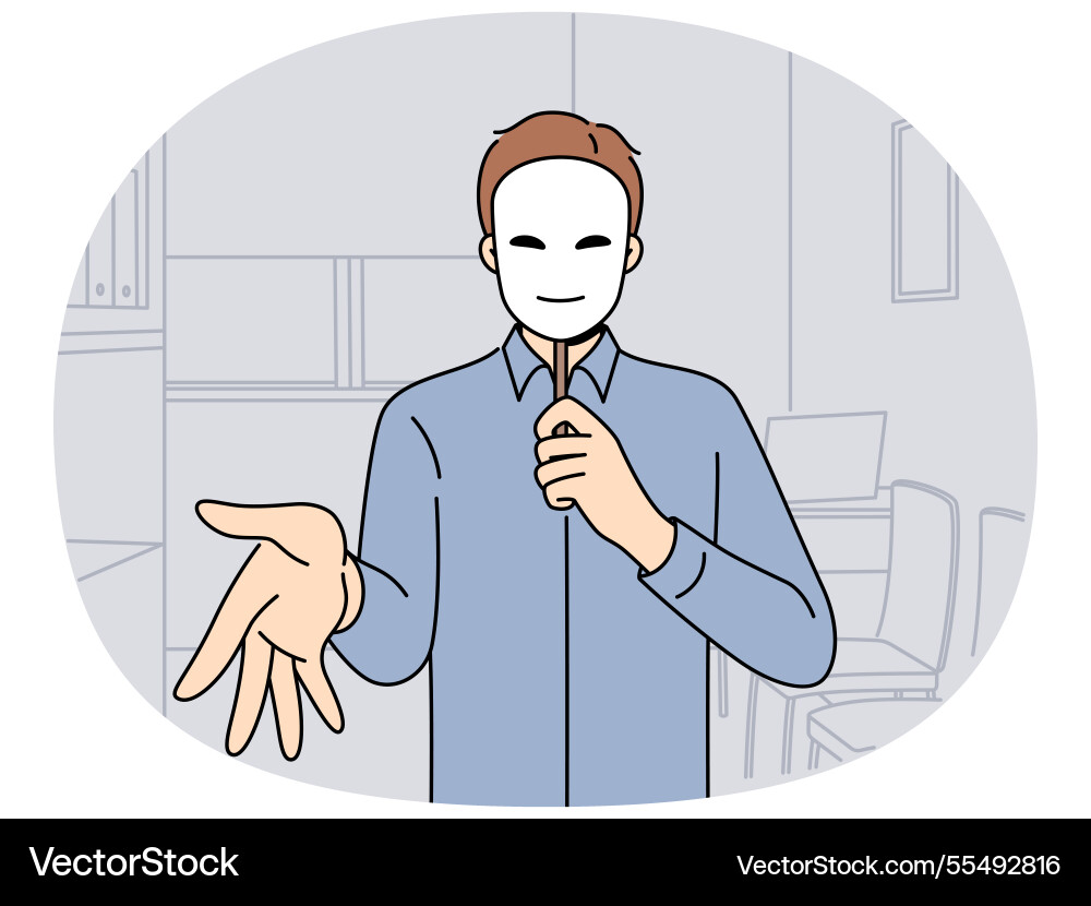 Man manager in mask extends palm for handshake Man manager in mask extends palm for handshake vector image