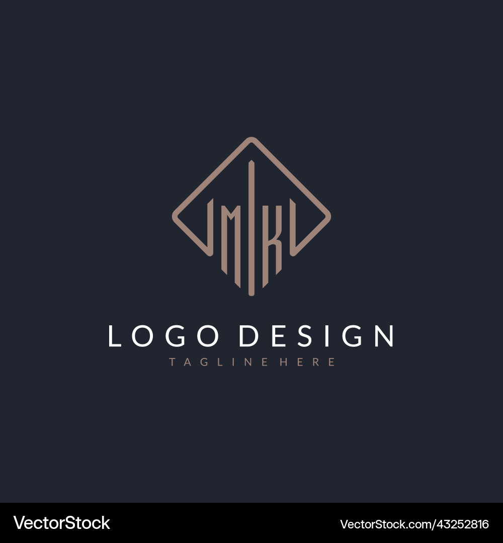 Mk initial logo with curved rectangle style design Mk initial logo with curved rectangle style design Vector Image