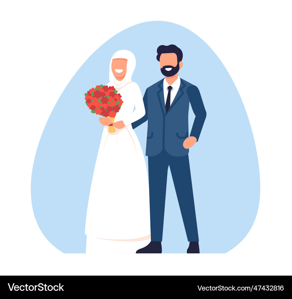Muslim Hochzeit Paar glücklich Braut und Bräutigam Muslim Hochzeit Paar glücklich Braut und Bräutigam vektorbild
