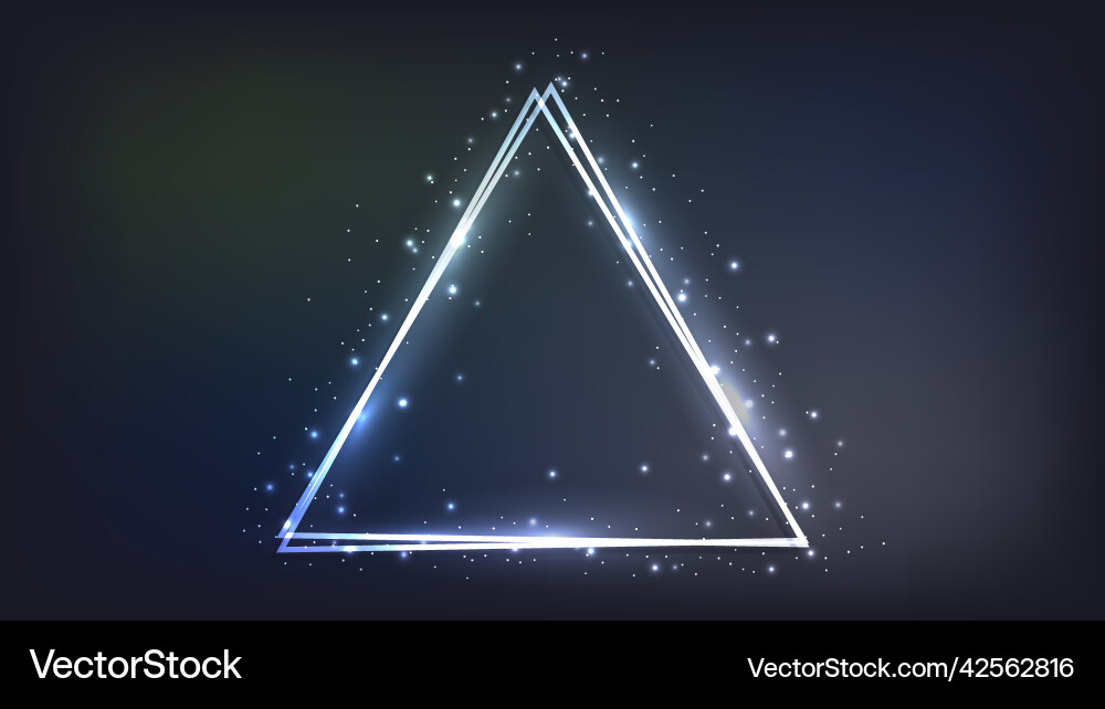 Neon double triangular frame with shining effects Neon double triangular frame with shining effects vector image