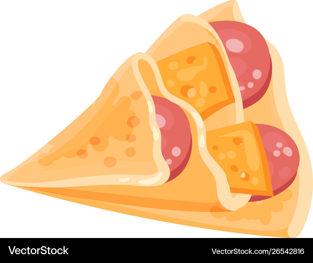 Pancake in shape a triangle with sausage Pancake in shape a triangle with sausage Vector Image