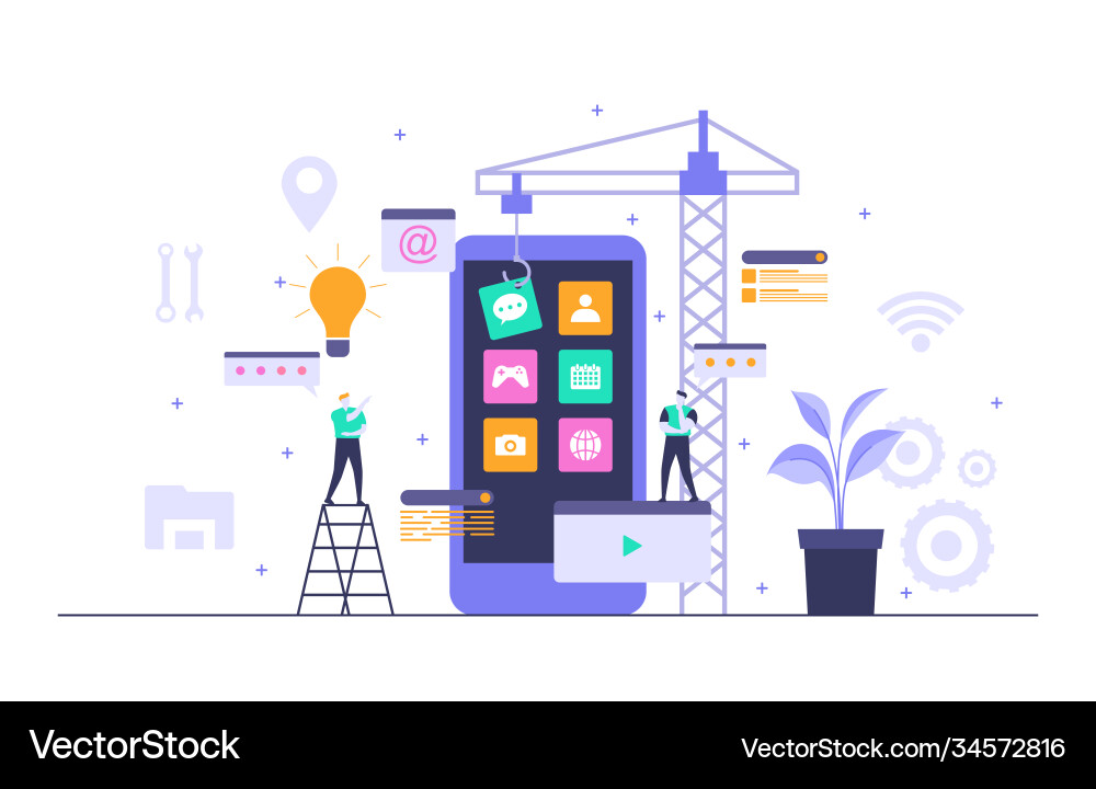 People build mobile app development process flat People build mobile app development process flat vector image