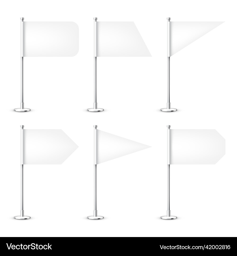 Realistic various table flags on a chrome steel vector image