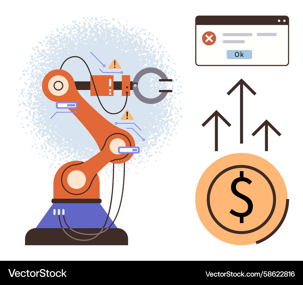 Robotic Automation with Error Alert Vector Image