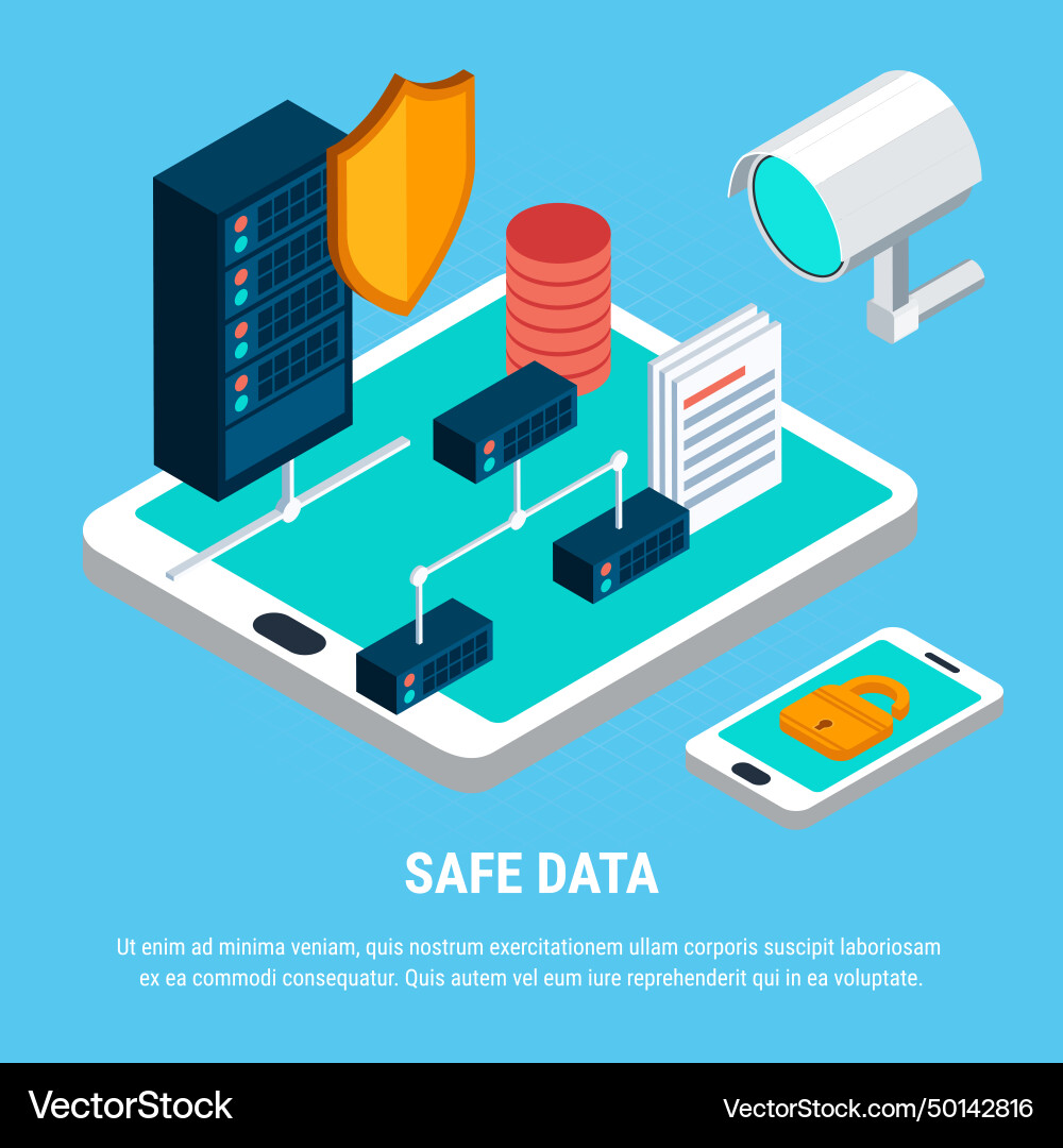 Safe data isometric design concept vector image