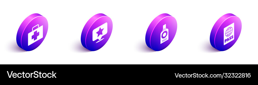 Set isometric first aid kit map pointer with star Set isometric first aid kit map pointer with star vector image
