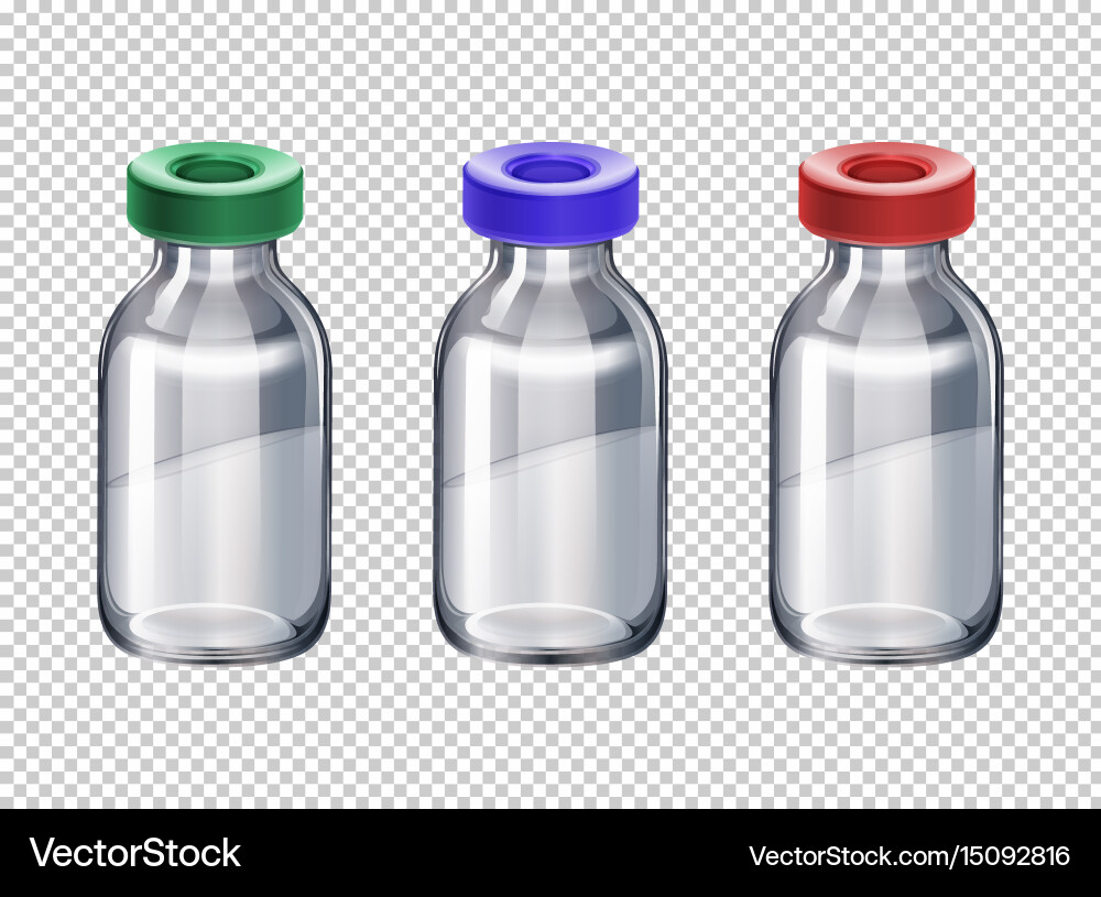 Three bottles with different color caps Vector Image