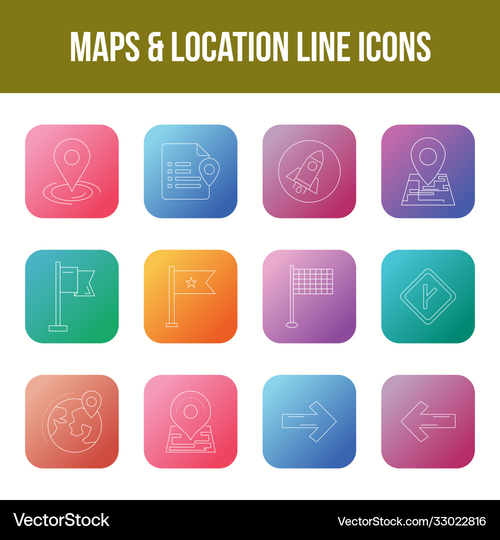 Unique maps location line icon set Vector Image
