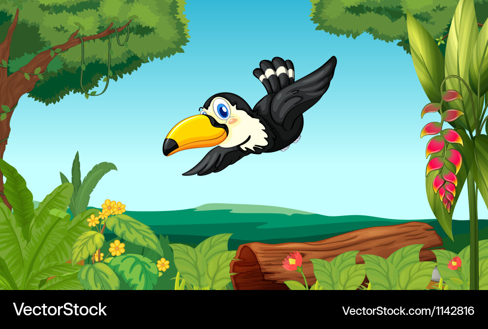 Vogel in einer üppigen Waldszene Vektorbild