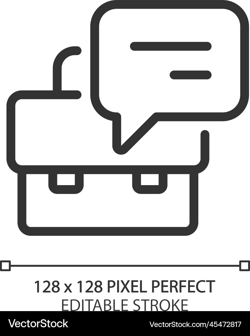 Briefcase with speech bubble pixel perfect linear Briefcase with speech bubble pixel perfect linear vector image