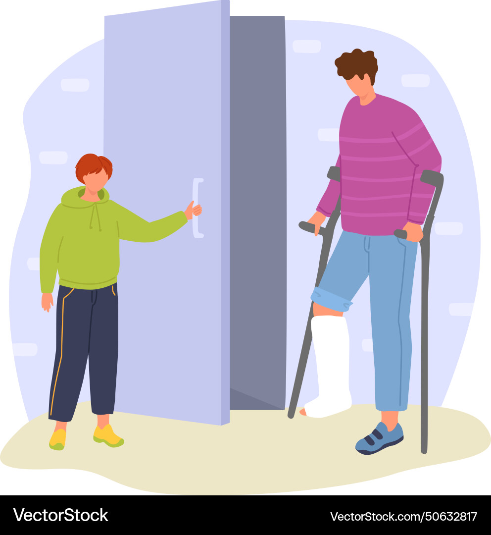 Child cast leg using crutches kid opening Vector Image