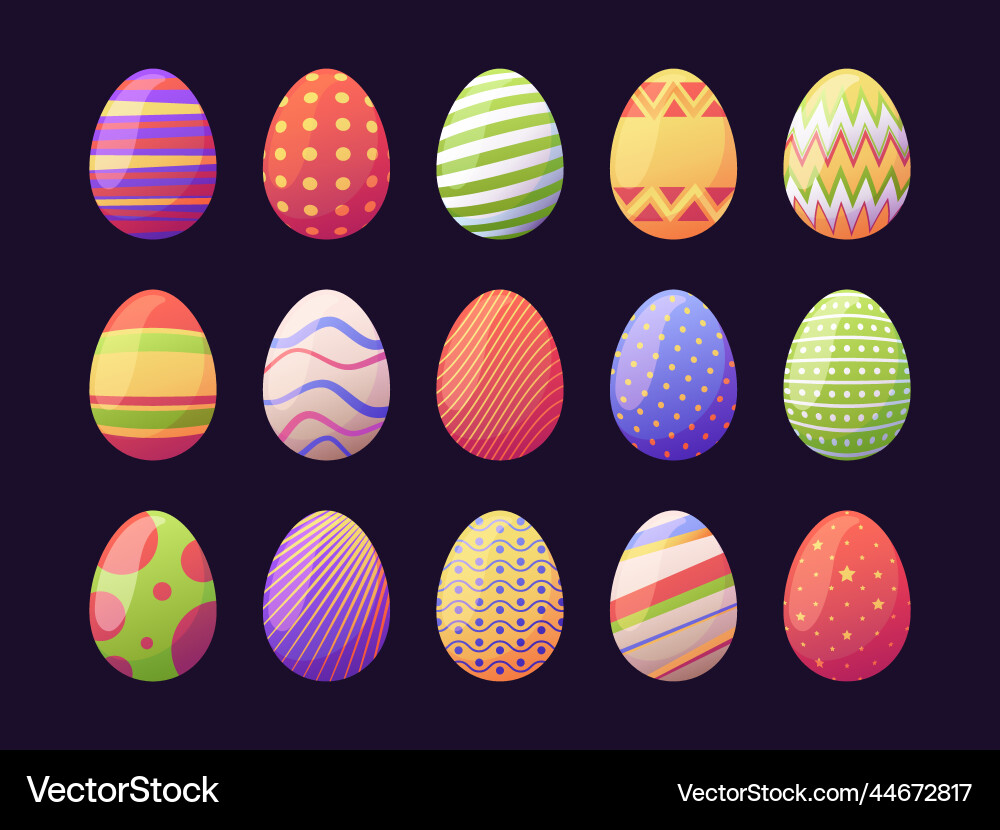 Colorful easter eggs cartoon flat traditional Colorful easter eggs cartoon flat traditional Vector Image