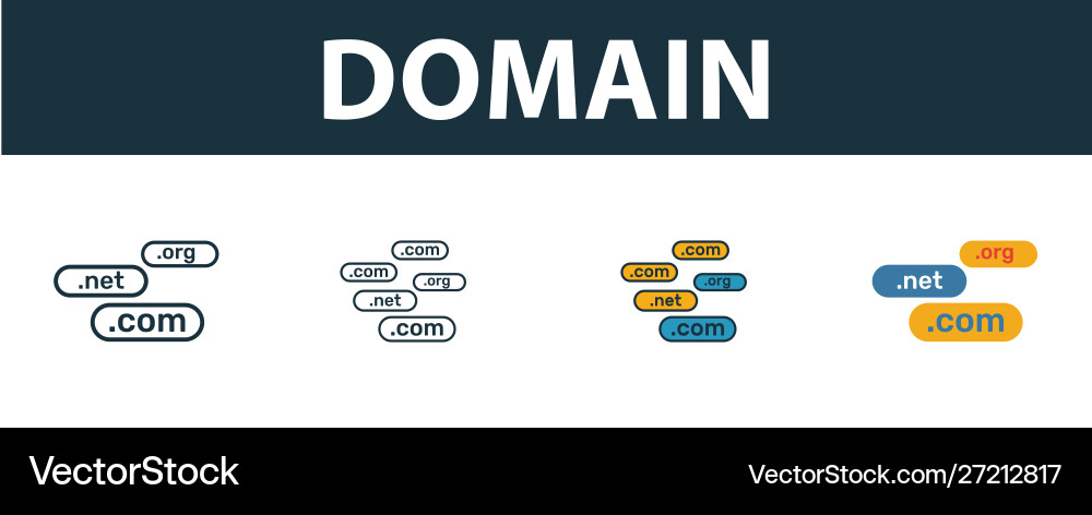 Domain icon set four simple symbols in different vector image