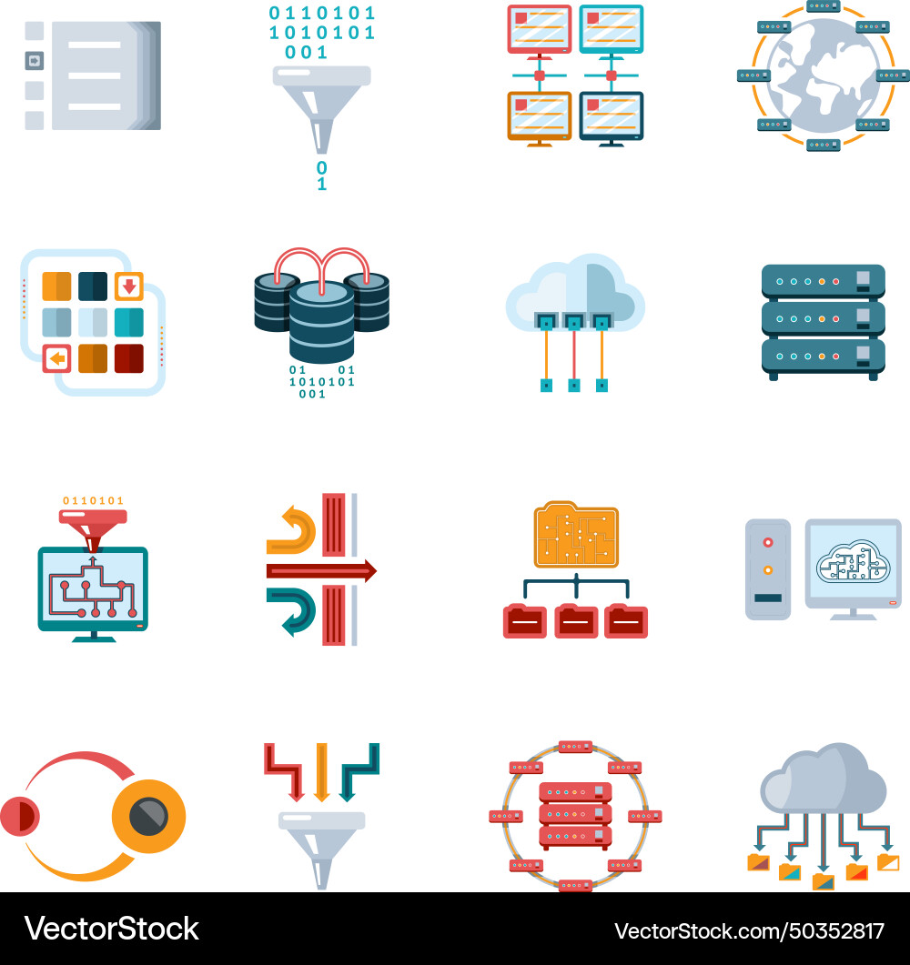 Flat filtering data icons Vector Image