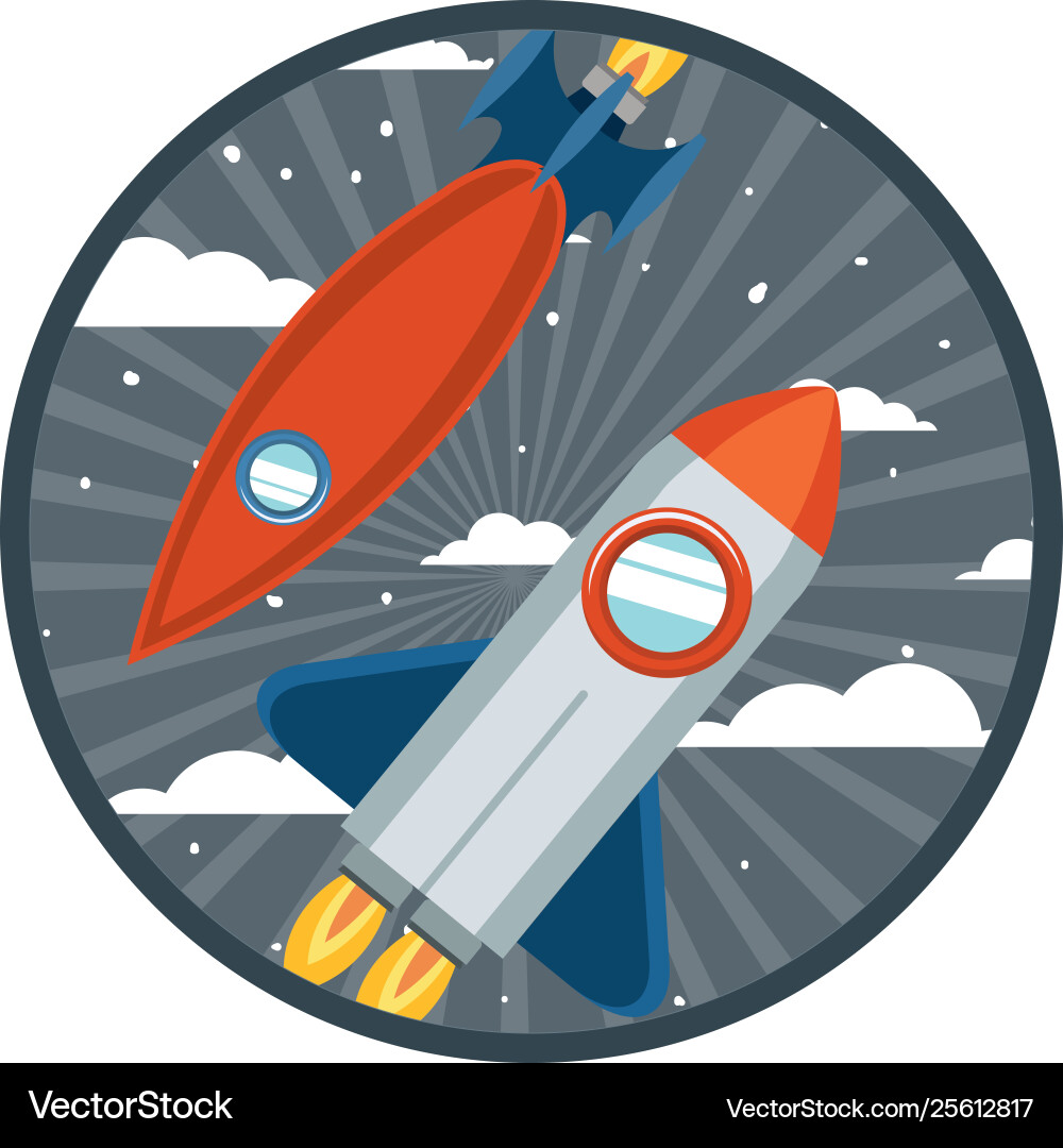 Frame with rocket taking off icon vector image