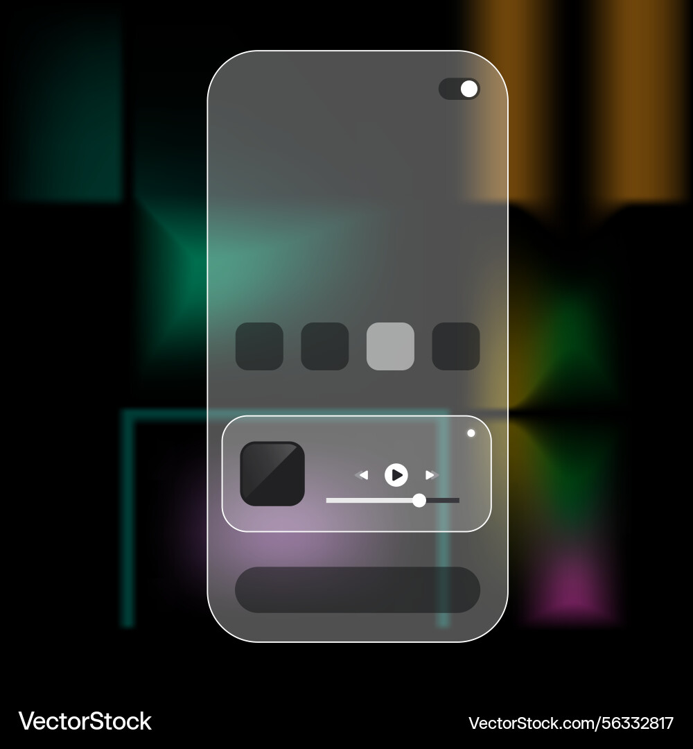 Glassmorphism mobile media control ui template vector image