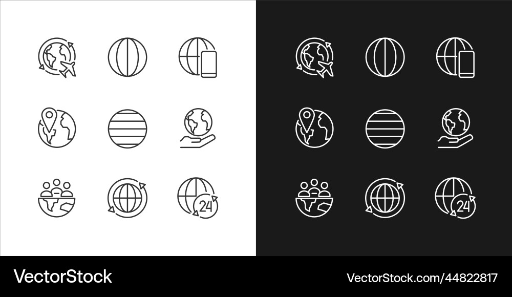 Globalization pixel perfect linear icons set Globalization pixel perfect linear icons set vector image