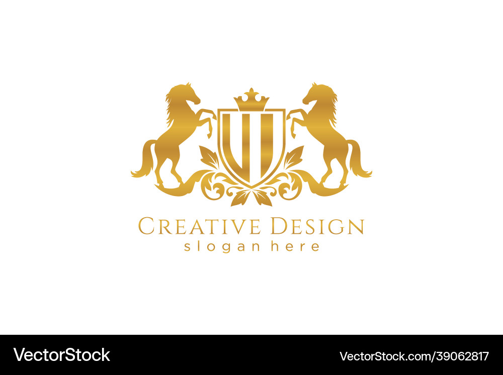 Initial ui retro golden crest with shield and two Initial ui retro golden crest with shield and two vector image