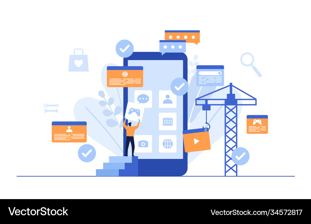 People build mobile app development process flat People build mobile app development process flat vector image