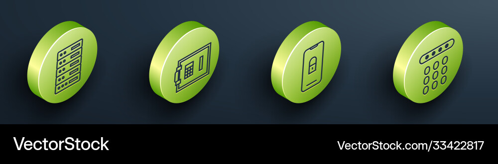 Set isometric server data web hosting safe Vector Image