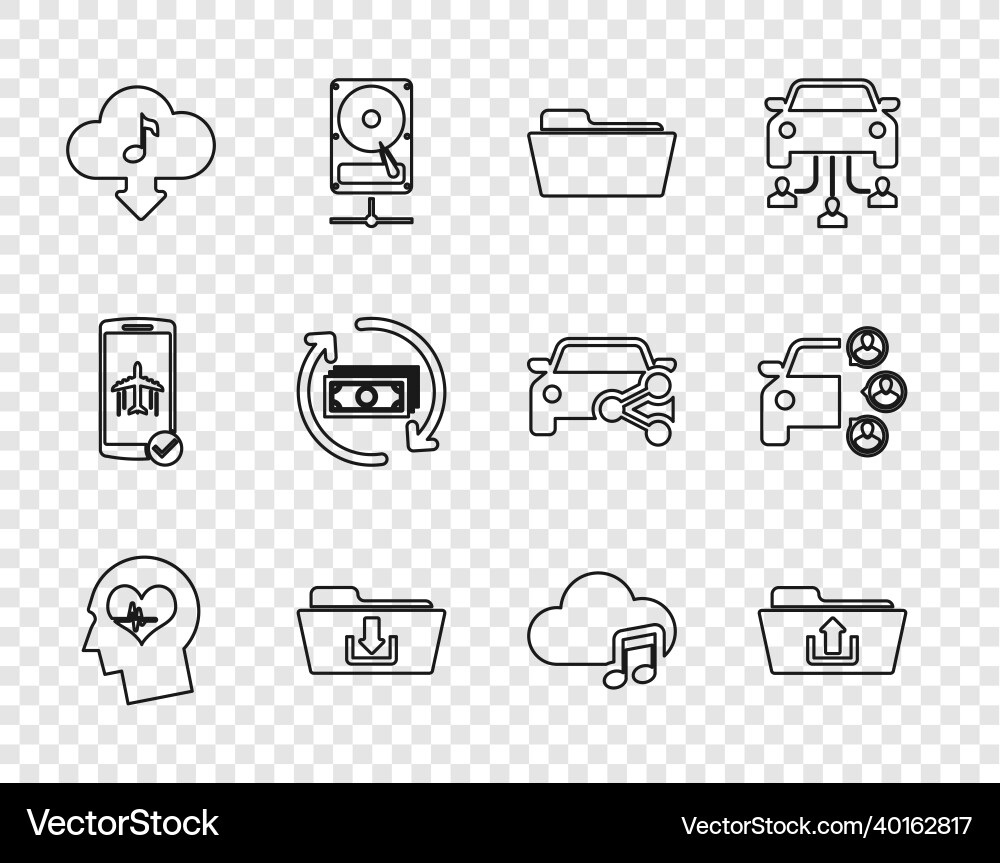 Set line head with heartbeat folder upload Set line head with heartbeat folder upload vector image