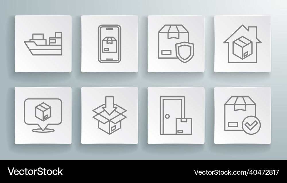 Set line location with cardboard box mobile app Set line location with cardboard box mobile app vector image