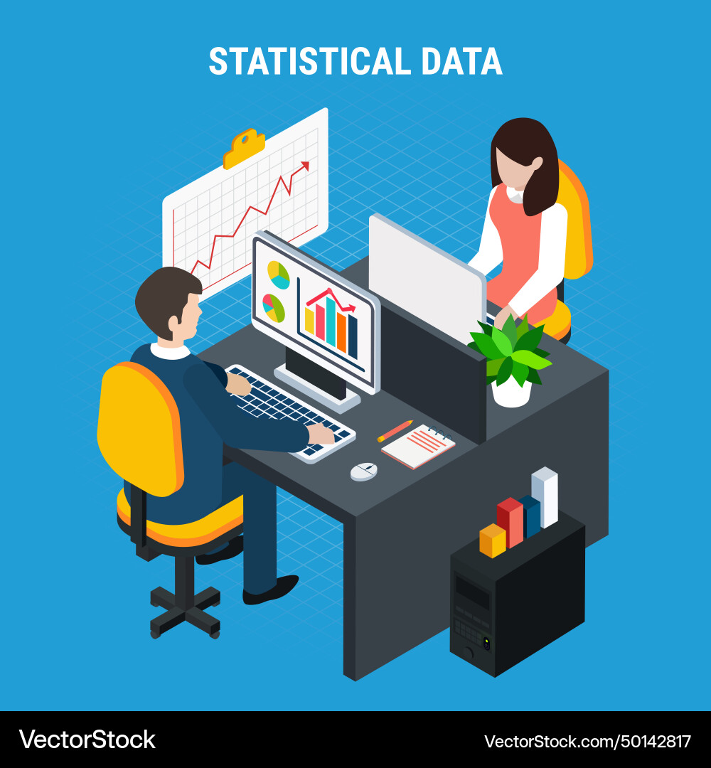 Statistical data isometric background Statistical data isometric background vector image