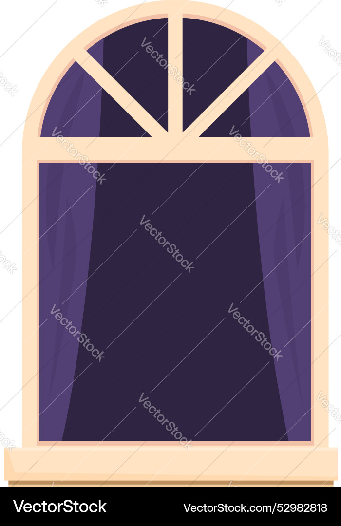 Arched window showing curtains covering glass Vector Image
