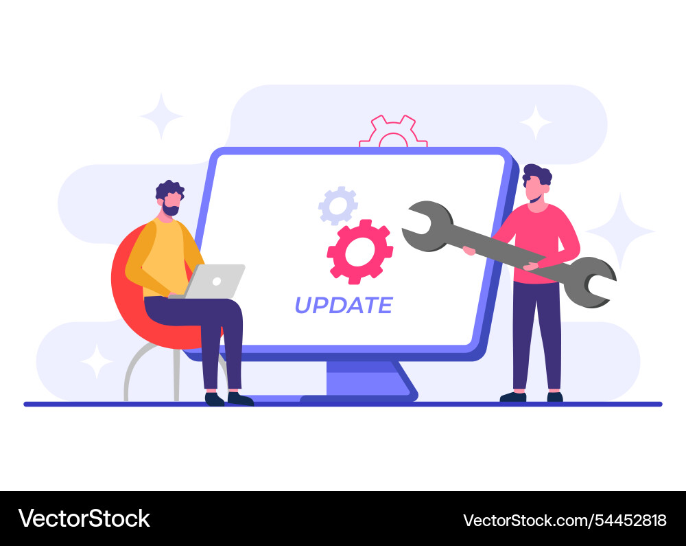 Computer with software update screen flat system Computer with software update screen flat system vector image