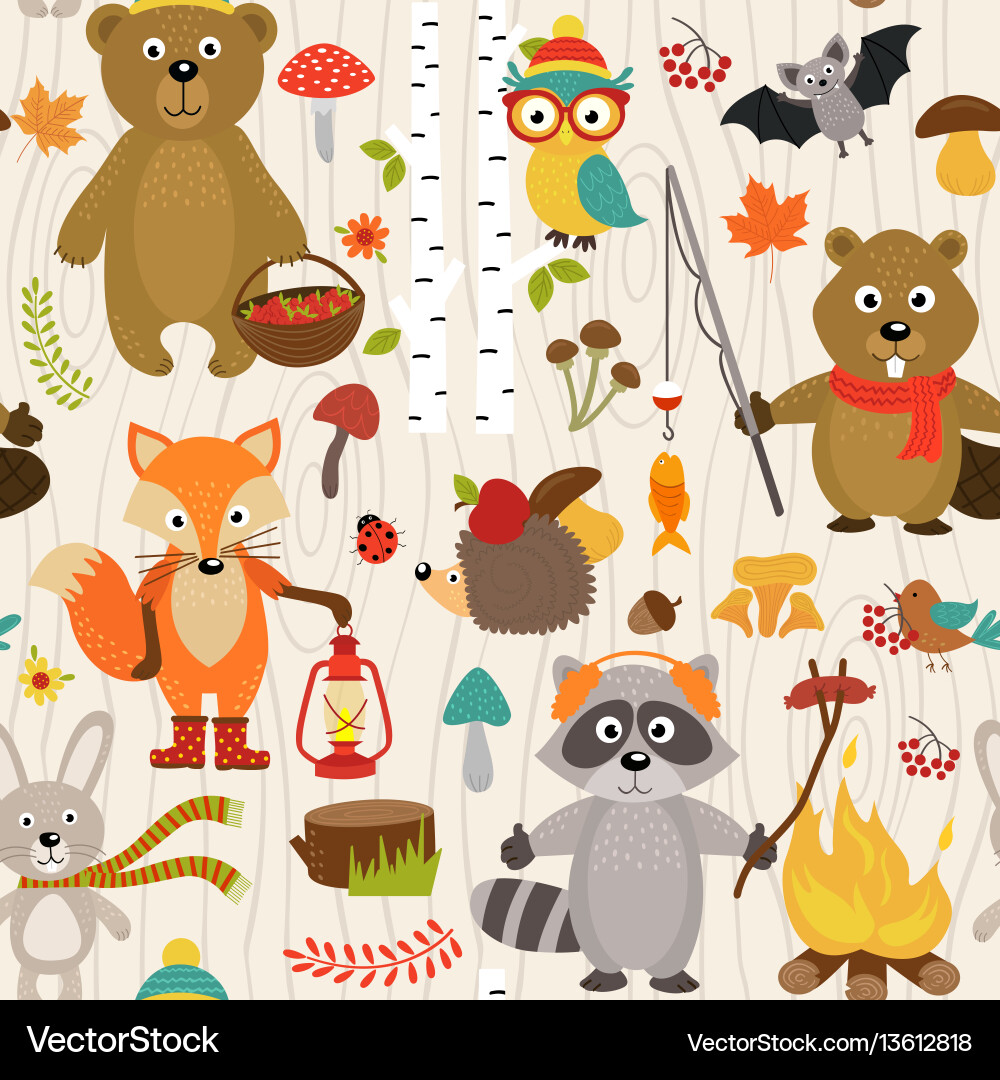 Forest Animals Seamless Pattern Vector Image