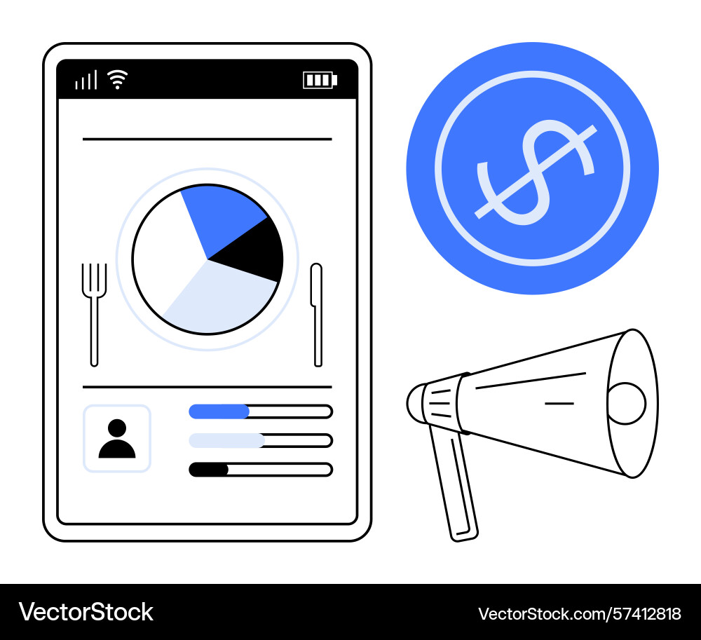 Mobile App-Analyse mit Pie-Chart-Benutzerdaten vektorbild