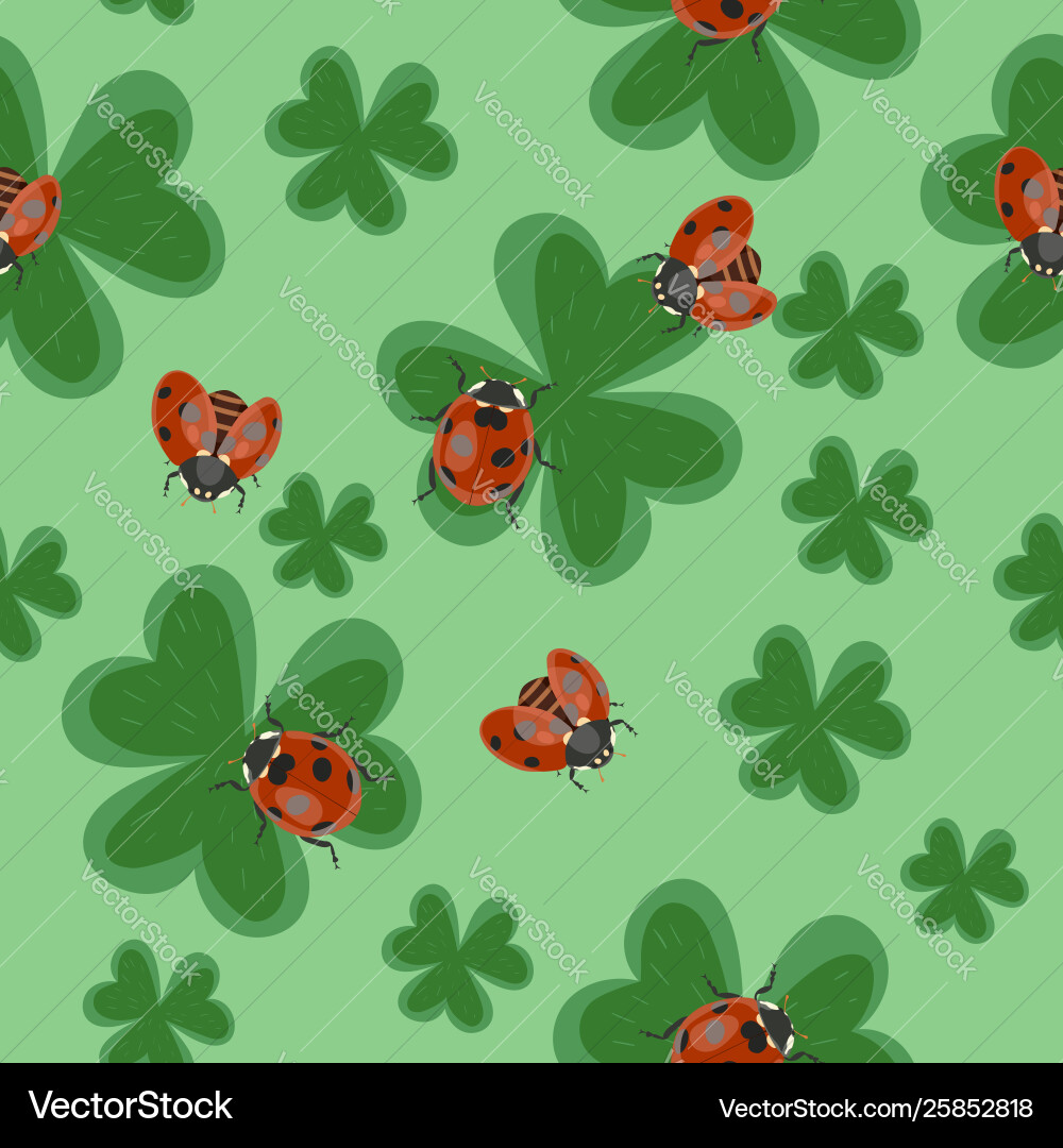 Seamless clover texture with ladybugs pattern Seamless clover texture with ladybugs pattern vector image