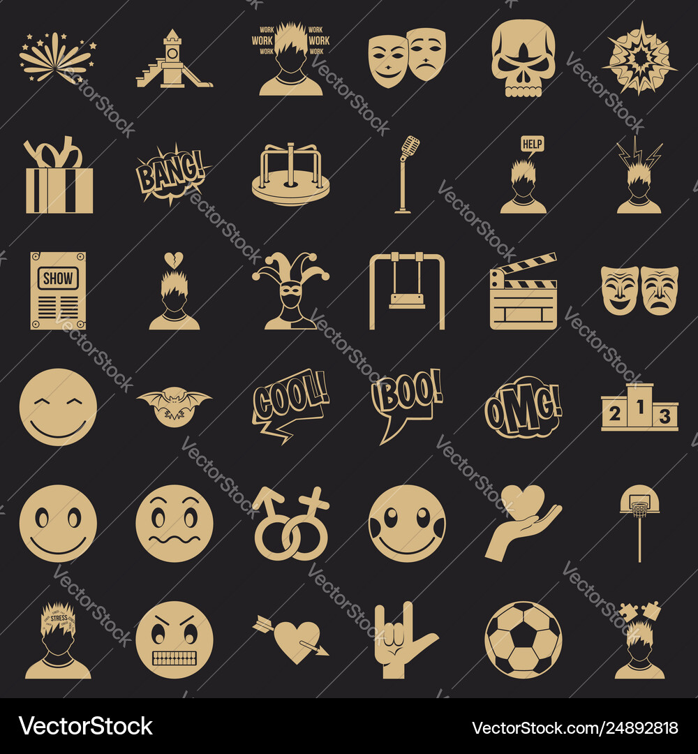 Stressed emotion icons set simple style Stressed emotion icons set simple style Vector Image