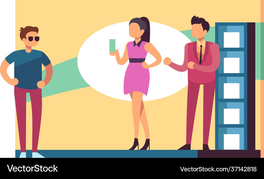 Trade marketing sellers offer goods to man Trade marketing sellers offer goods to man vector image